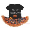 Halloween Black Baby Bodysuit Spider Web Pumpkin Pettiskirt & Sparkle Rhinestone My 1st Halloween Pumpkin Print JS4707